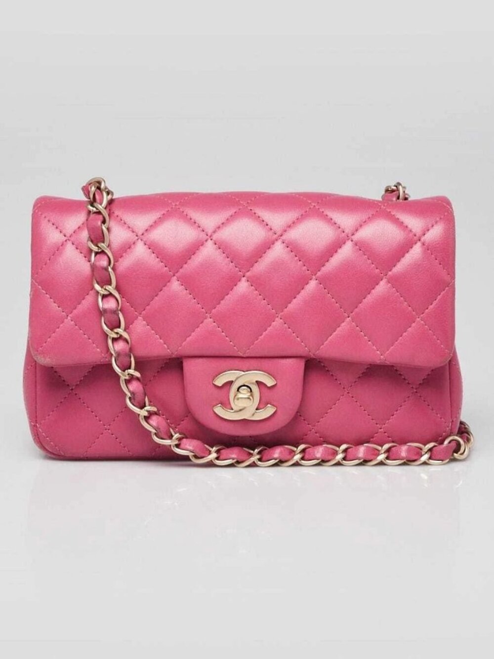Chanel Pink Quilted Lambskin Leather Classic Rectangular Mini Flap Bag